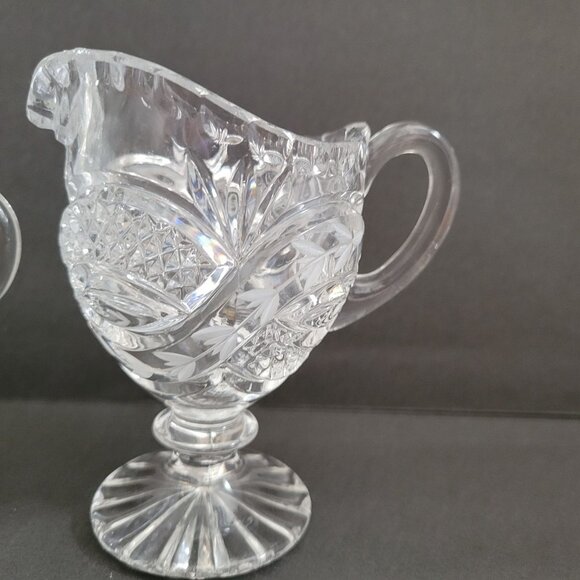 Vintage Crystal Sugar & Creamer Set With Etched Floral Design - Picture 12 of 16